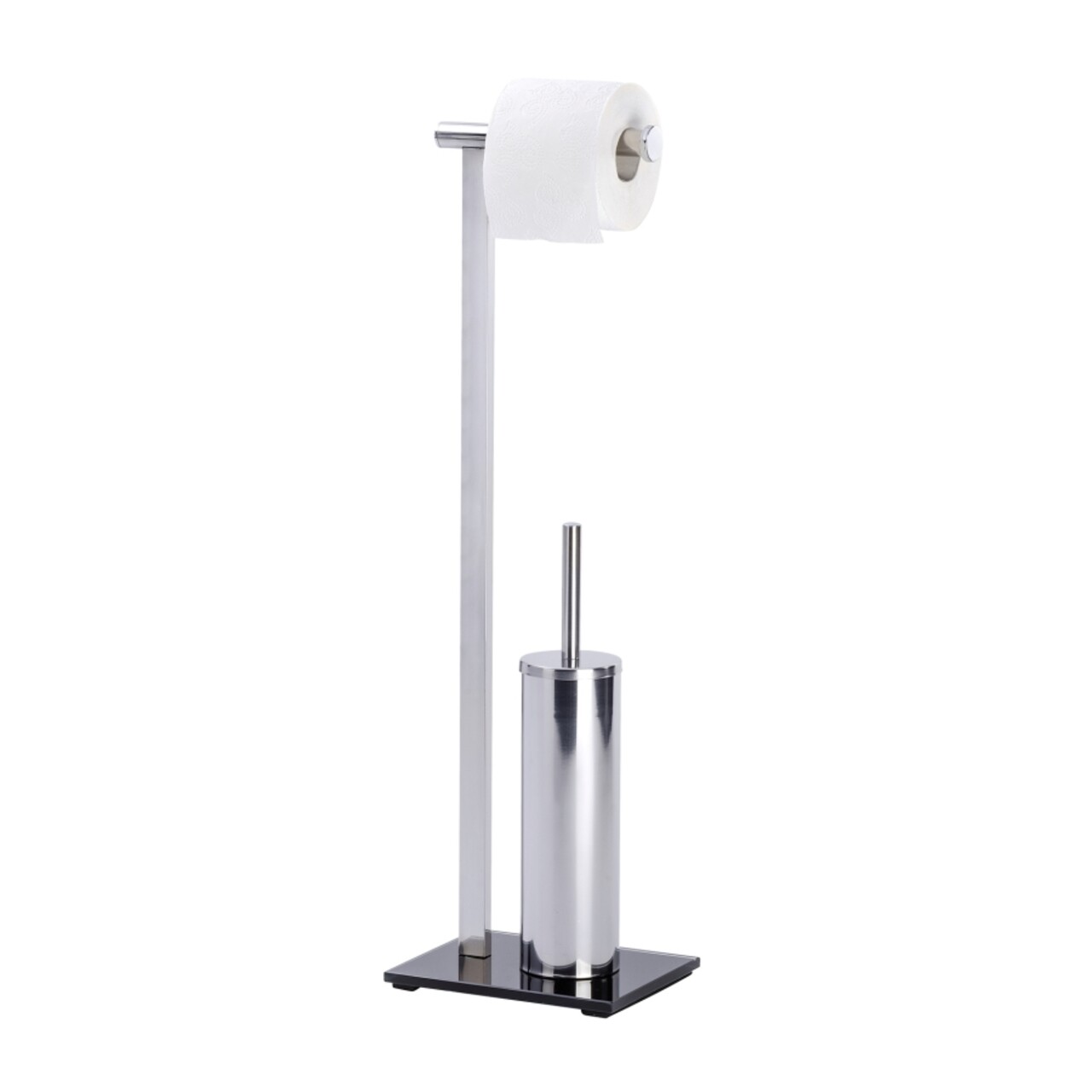 Suport hartie igienica si perie de toaleta Lava, Wenko,  21 x 17 x 71 cm, inox, argintiu - imagine 3